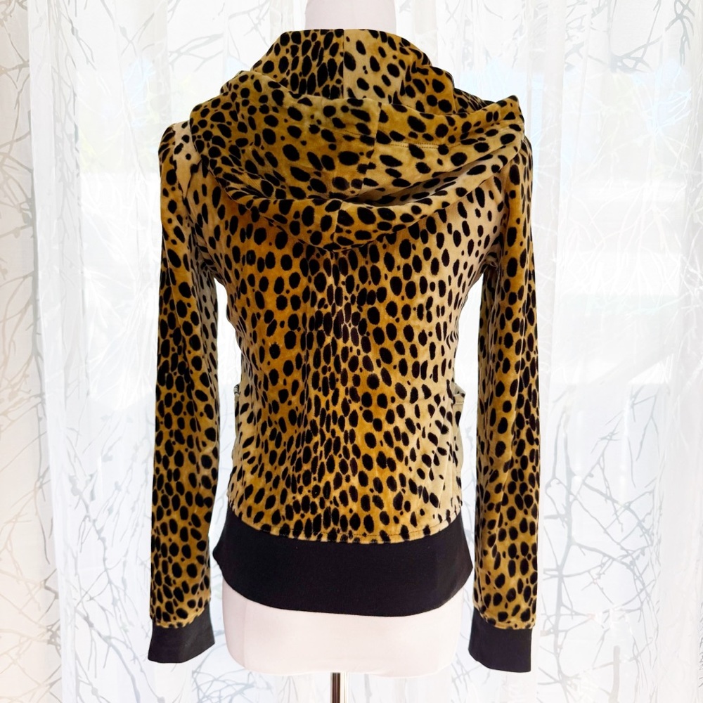Y2K JUICY COUTURE TAN BROWN BLACK VELOUR VELVET ZIP UP HOODIE SWEATSHIRT - Picture 5 of 9
